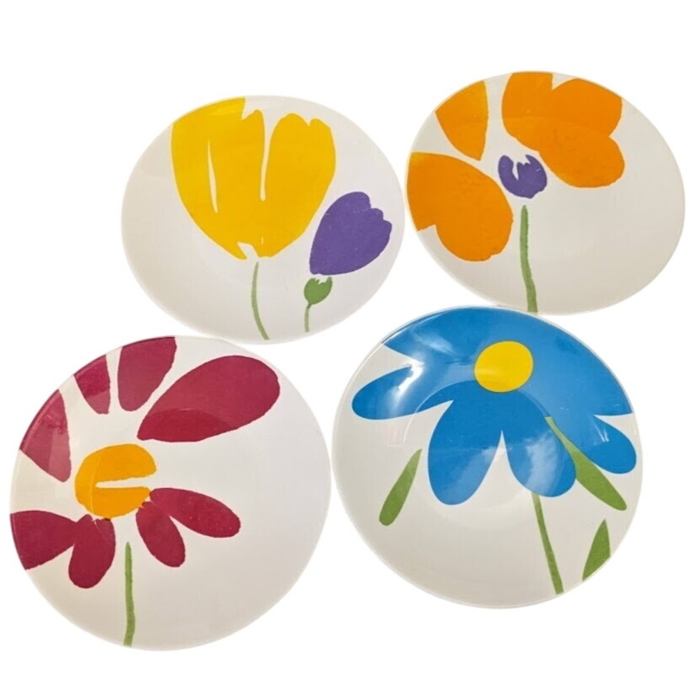 Vtg Pfaltzgraff Flourish Salad Plate Set 4 Colorful Floral Stoneware 9 in Round